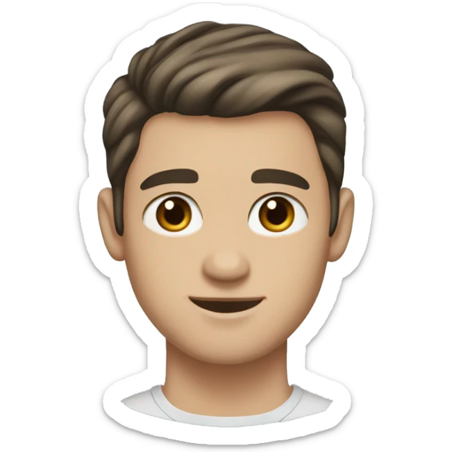 a handsome young man with brown eyes, dark hair, pompadour cut, small nose, small chin, small mouth, light white skin, blue background sticker