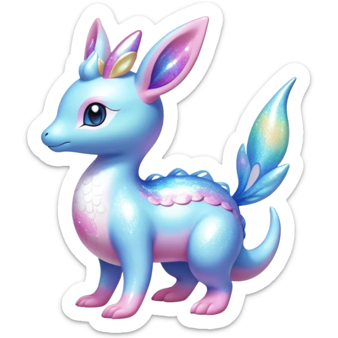 Shiny Exotic Colorful Ethereal Sparkly Sylveon-Lapras-Amaura-Aurorus-Fakémon-hybrid-creature (full body)  sticker