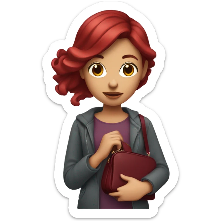 girl with burgundy hair holding purse in her hand sticker