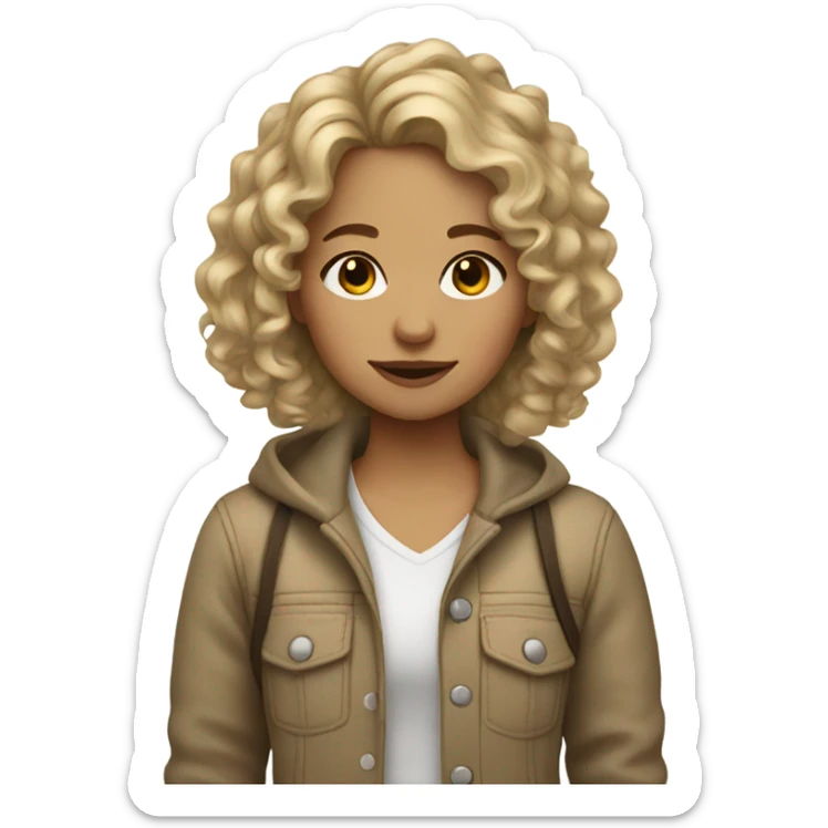 Girl with curly dirty blonde hair and mix’s and cute  sticker