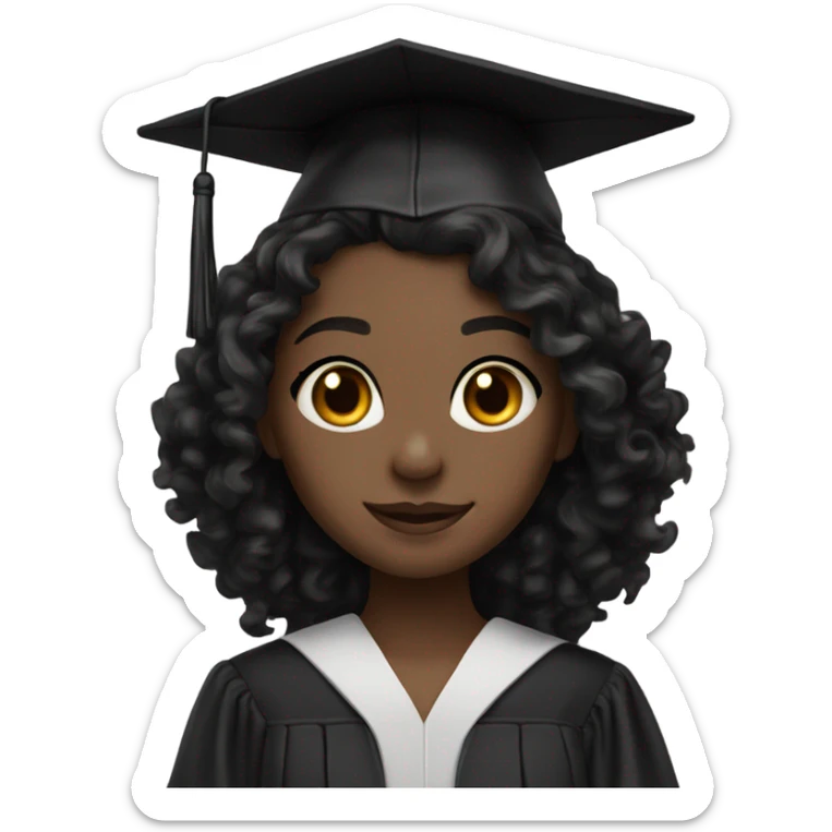 girl with dark skin long black curly hair and dark brown eyes with graduation cap and attire sticker