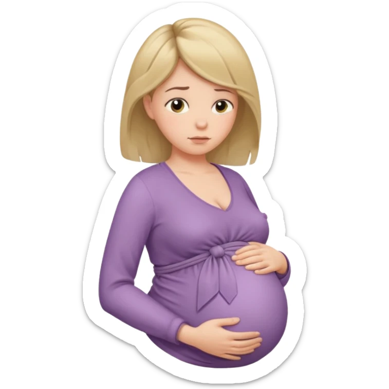 pregnant woman with neatly tied hair looking tired touching her big belly softly and breath slowly sticker