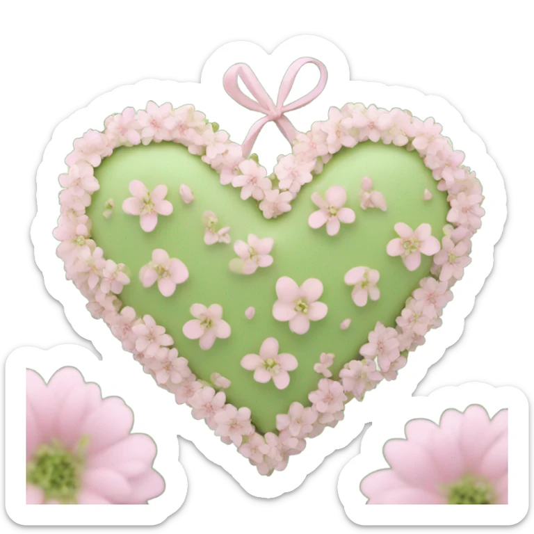 pistachio green Color heart decorated with pink flowers sticker