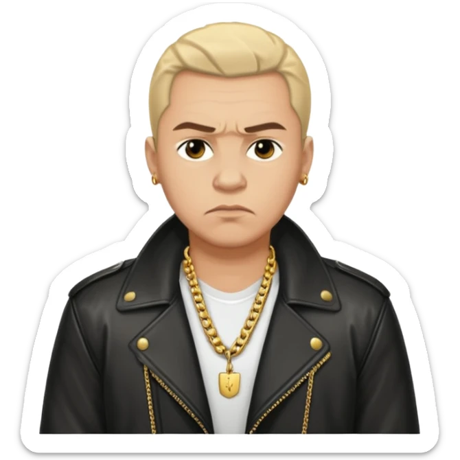 Russian 1990s gangster emoji, leather jacket, gold chain, serious face, cartoon style sticker
