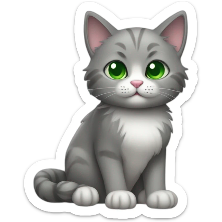 a cat with green eyes and gray fur holding a heart in its paws❤️. sticker