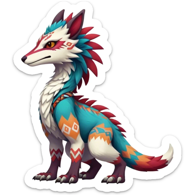 a colorful edgy cute vernid-sergal-fionbri-creature with tribal markings full body sticker