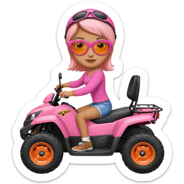 Atv ride girl in orange atv, pink top ,with sunglasses sticker