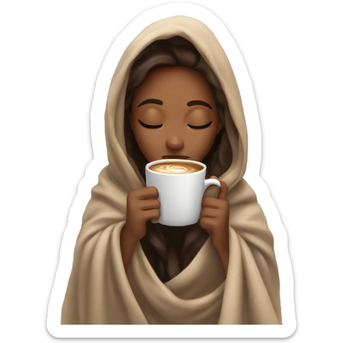girl inside a blanket sipping coffee eyes closed sticker