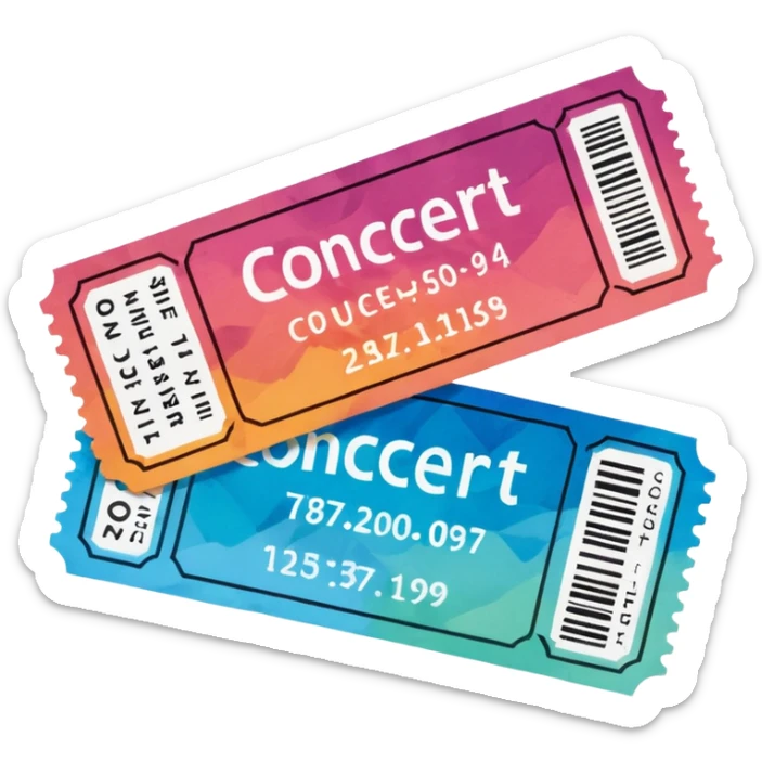 Concert ticket emoji, with a code at the side, ant the word "CONCERT" at the front sticker