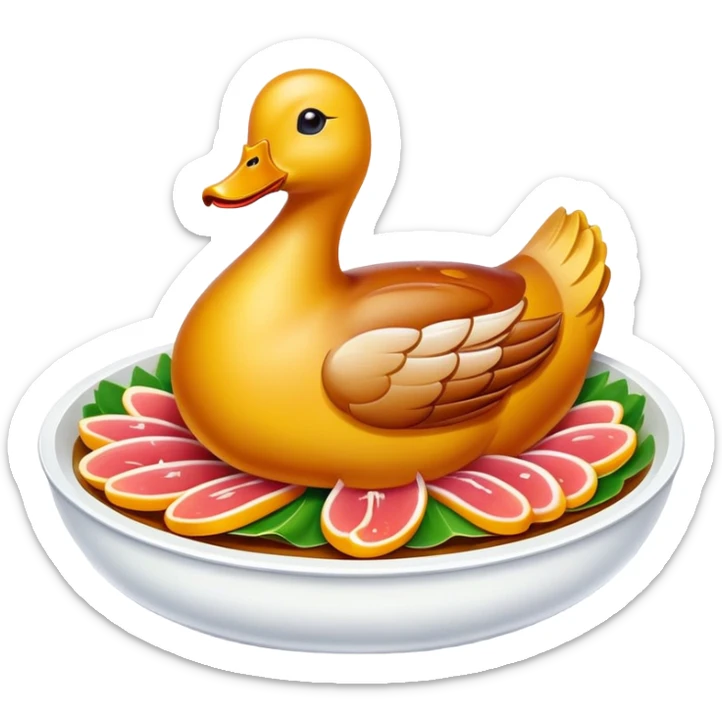 Nanjing salted duck with glistening skin slices, simplified emoji style with bold outlines and bright colors, cartoon style Jiangsu poultry dish sticker