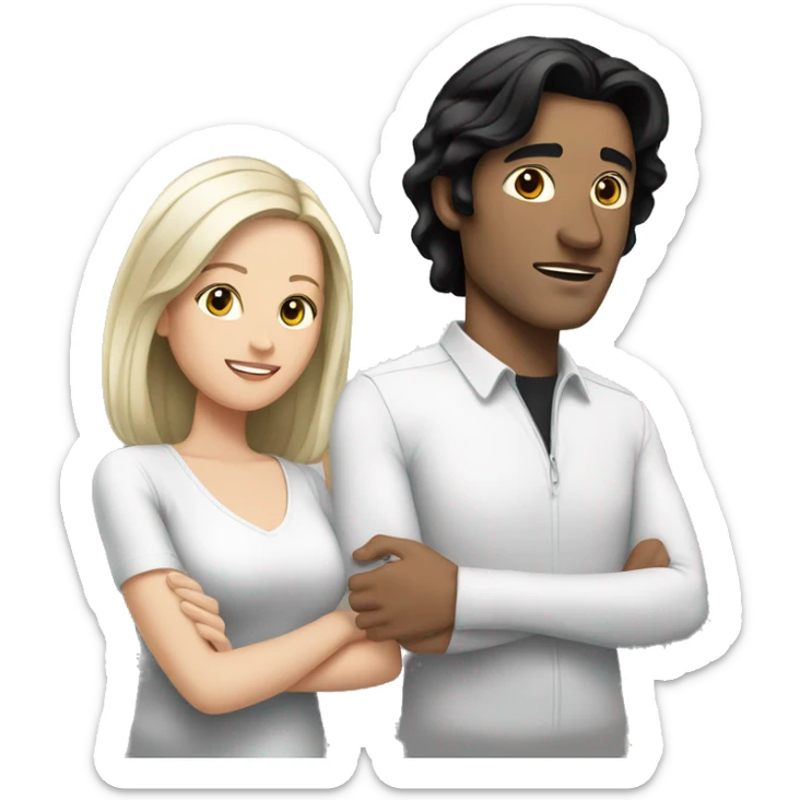 White Man with black hair directly behind white woman with black hair sticker