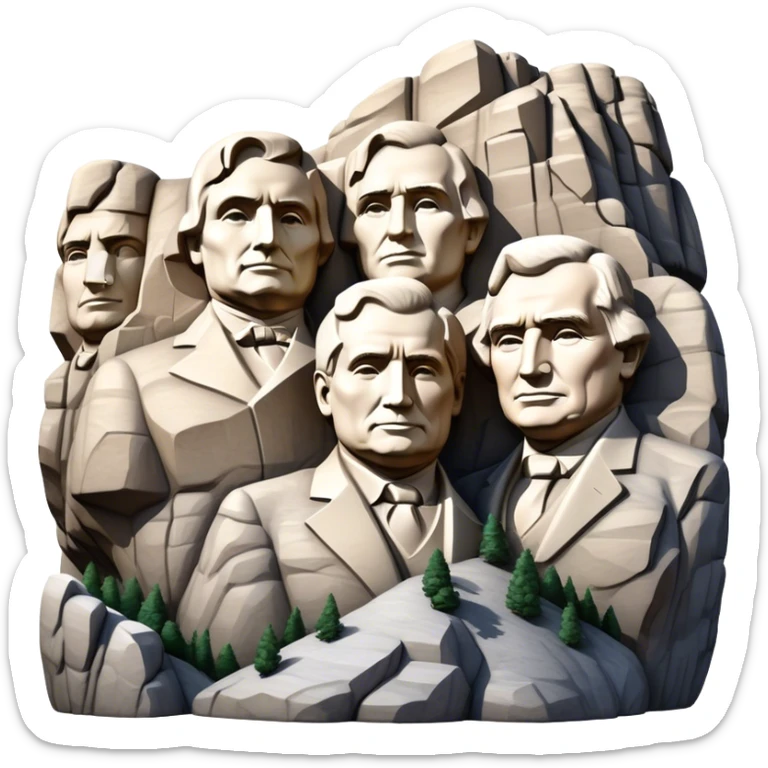 Cinematic Realistic Mount Rushmore Landmark Emoji, featuring the carved faces of four U.S. presidents, etched into the granite mountainside with dramatic lighting accentuating the rock textures. sticker