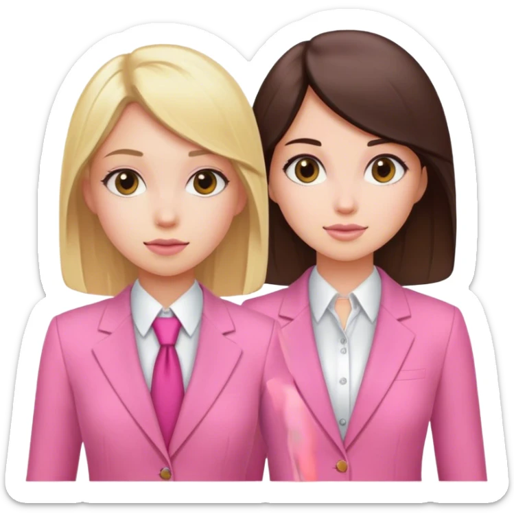 Blond girl pink suit with brune girl pink suit sticker
