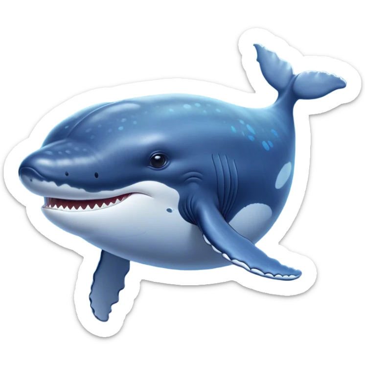 Cinematic Noble Humpback Whale Portrait Emoji, Poised and grand, with an enormous, barnacle-speckled blue-gray body, soulful, wise eyes, and a deeply serene presence, Simplified yet sharp and sophisticated features, highly detailed, glowing with a soft oceanic radiance, high shine, intelligent and powerful, stylized with an air of deep-sea mystery, focused and regal, soft glowing outline, capturing the essence of a legendary giant of the ocean that appears ready to glide majestically through the waves with effortless grace! sticker