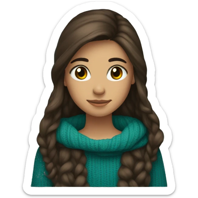 teenage girl, hispanic, long brown hair, brown eyes, teal sweater, winter sweater sticker