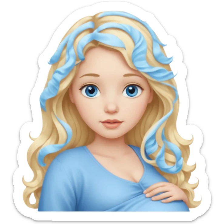 Young pregnant girl, blonde long and wavy hair, and blue eyes, pale skin. sticker