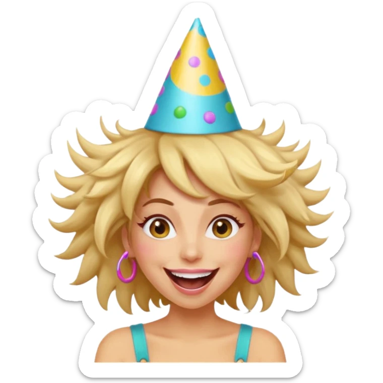 Funny, fast-talking, a little unpredictable. Life of the party vibes. woman with crazy hair
more dinamic emoji  sticker