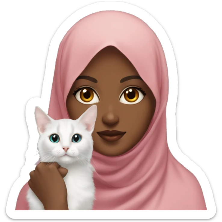 Pretty model Muslim Somali girl wearing khimar with her Turkish Angora cat  sticker