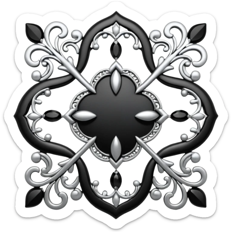 Black and silver filigree broach design, 3D, extremely detailed design sticker