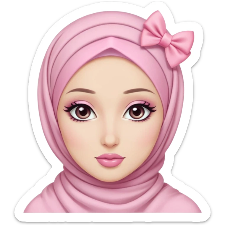 pale pink loving hijabi baddie, pretty makeup and pink bow sticker