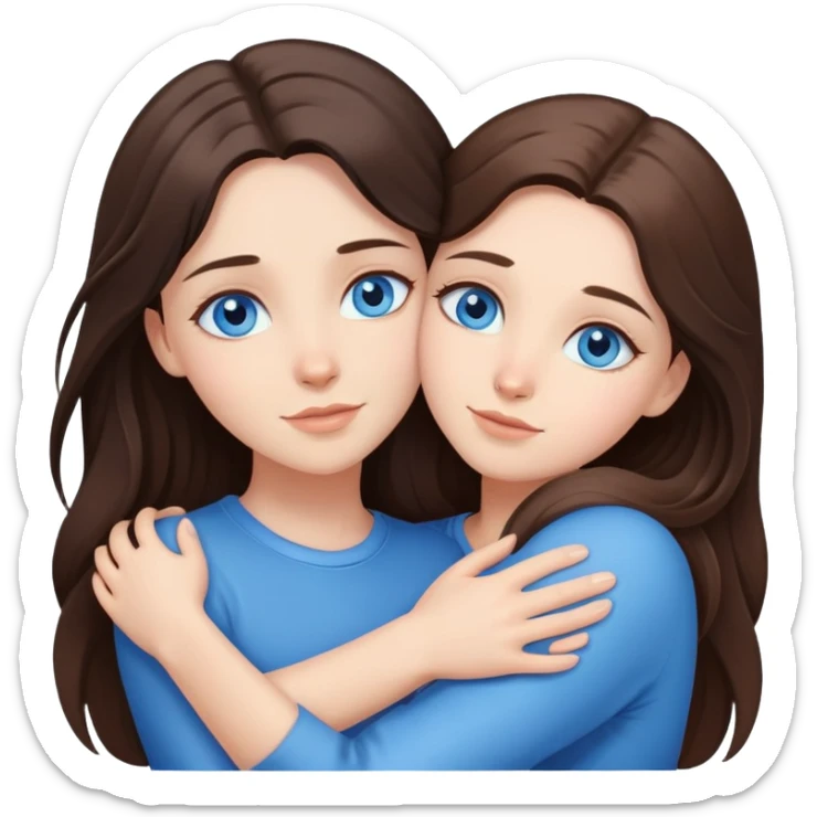 long brunette hair girls with blue eyes hugging eachother  sticker