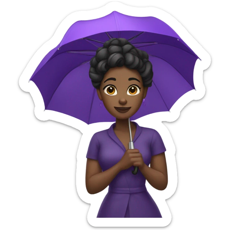 Dark skinned black woman with a updo twist hairstyle in the rain with a purple umbrella  sticker