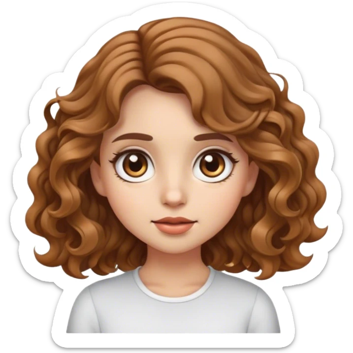 create cute emoji girl with wavy hair, brown eyes, big eyes and long eyelashes sticker