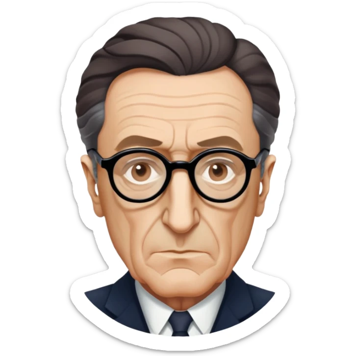 headshot of Maurice Merleau-Ponty, French philosopher, wearing glasses, serious expression sticker