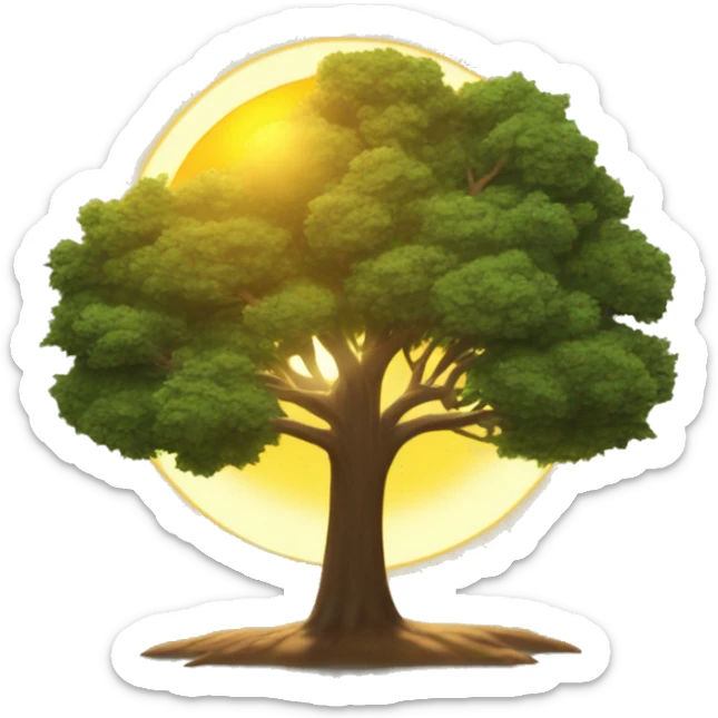 the sun high in the sky like noon and a tree under it and the shadow of the tree can be seen under it sticker