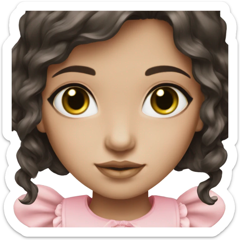 Dark green doll eyes, dark brown hair, feminine, pink, girl, angelic sticker