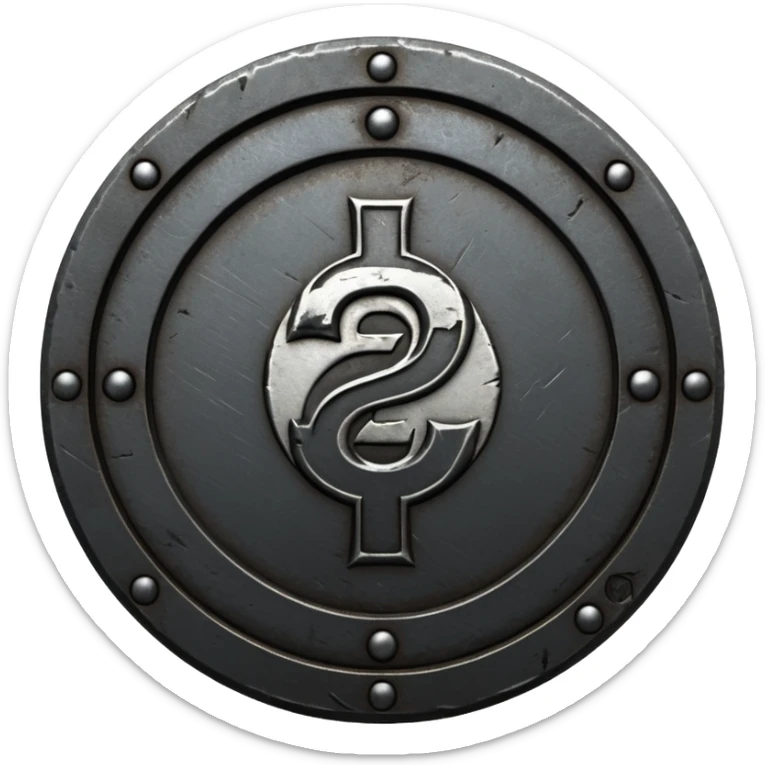 Minimal emoji, gothic metal coin made of black steel, engraved number 2 at the center, ancient industrial aesthetic, worn metal texture, no glow, no neon, flat emoji design, centered, transparent background sticker