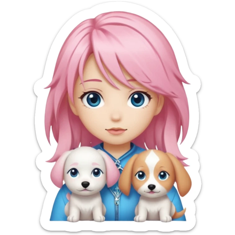 "Chibi-Anime-Girl mit Hundeohren, pinken Haaren, großen blauen Augen und breitem Grinsen." sticker