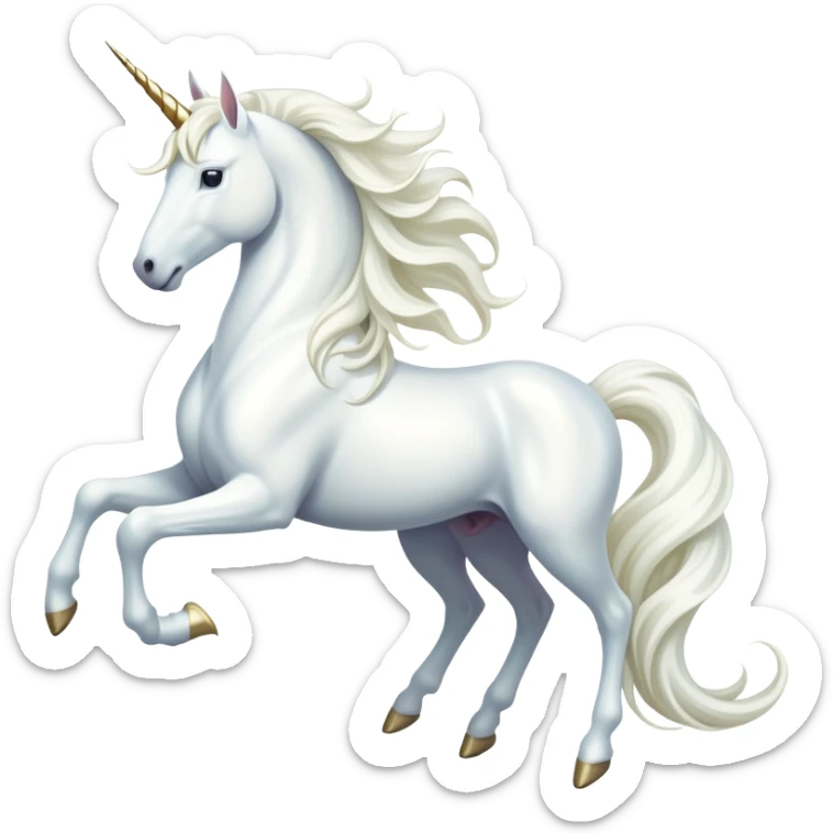 cinematic-noble-white-unicorn-full body-emoji,-poised-and-regal,-with-a-slender,-ethereal-form-draped-in-a-pristine-white-color,-a-flowing-mane-and-tail,-and-a-glistening,-spiraled-horn-that-radiates-pure-light,-simplified-yet-sharp-and-majestic, zoomed out to show a majestic unicorn sticker