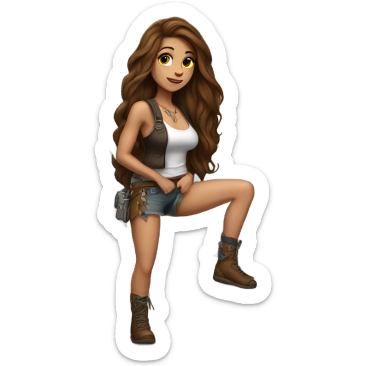 Beautiful tattooed woman long brown hair climbing rocks sticker