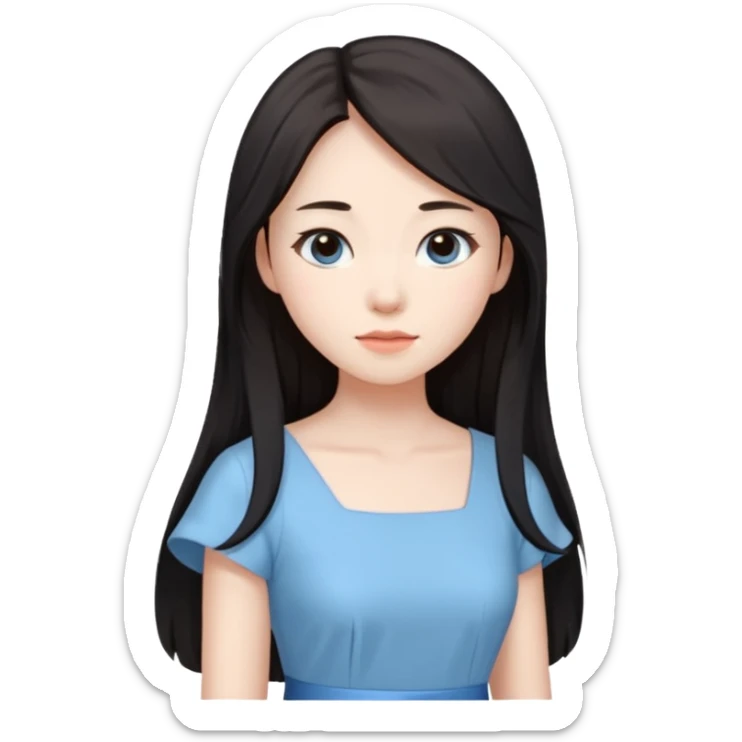 Chinese woman, brown hair, long black hair, pale blue dress sticker