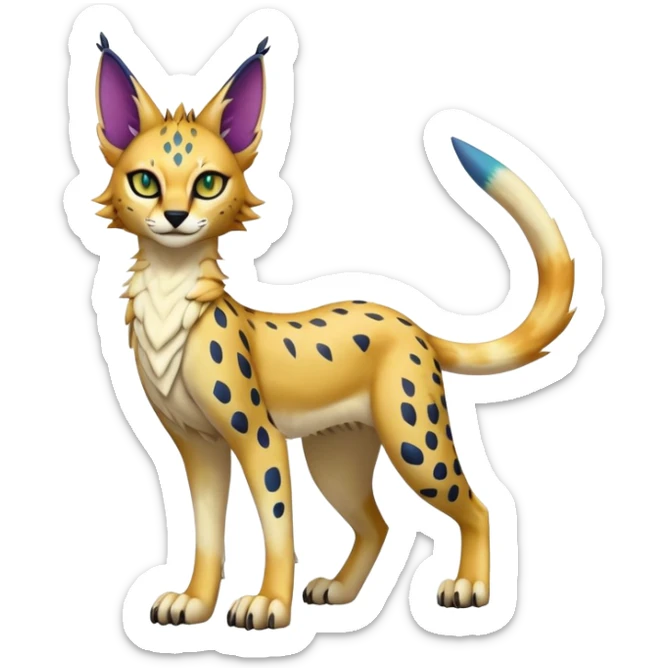 Epic Edgy Colorful ethereal eldritch Sergal-Serval-Fionbri full body sticker
