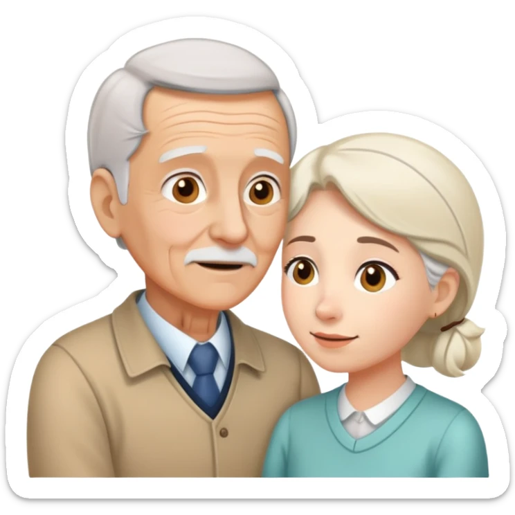 Young adult woman talking to elderly grandfather, family conversation about finances sticker