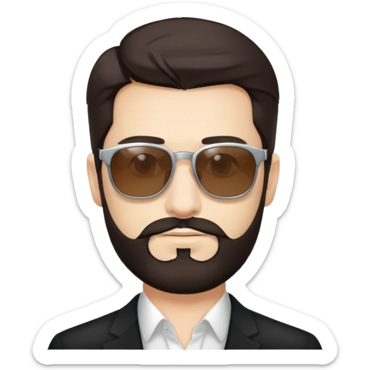man with sunglasses, white skin, dark brown hair, elegant hair, 30s, short beard sticker