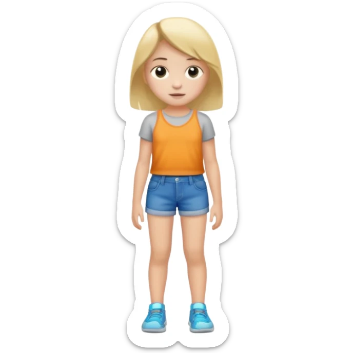 Child 8 year old girl standing  only shorts no shirt sticker