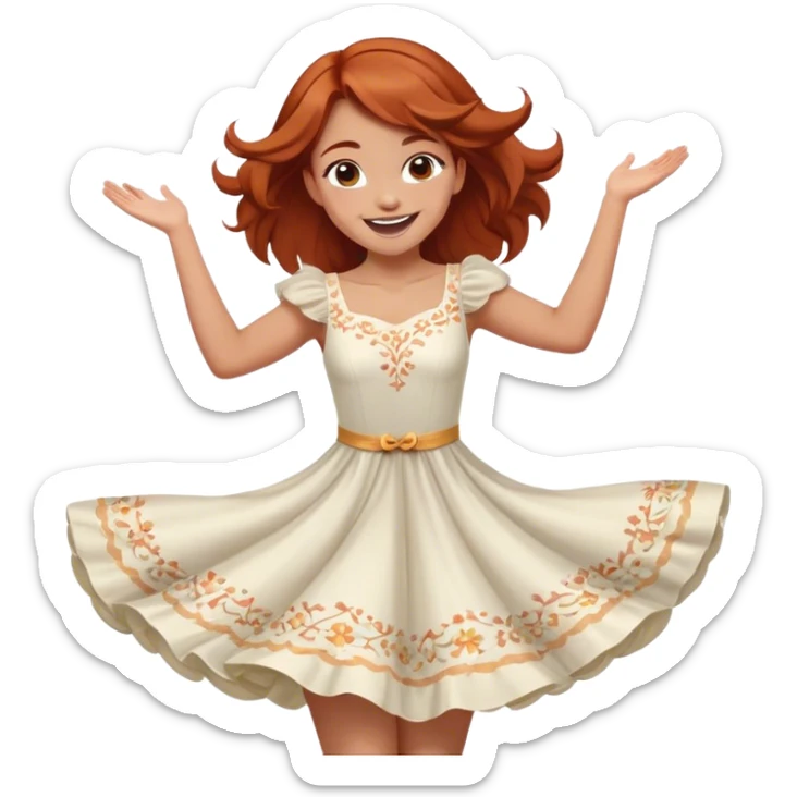Cinematic Playful Aurora Portrait Emoji, Spinning in her dress, arms gracefully extended, eyes filled with laughter, exuding joy and charm, a princess dancing through her dreams! sticker