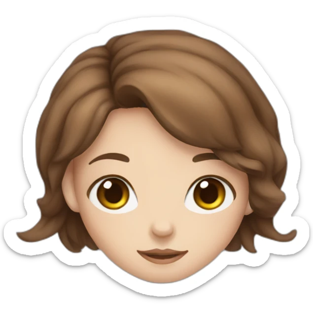 Girl with brown hair blue eyes and cat sticker