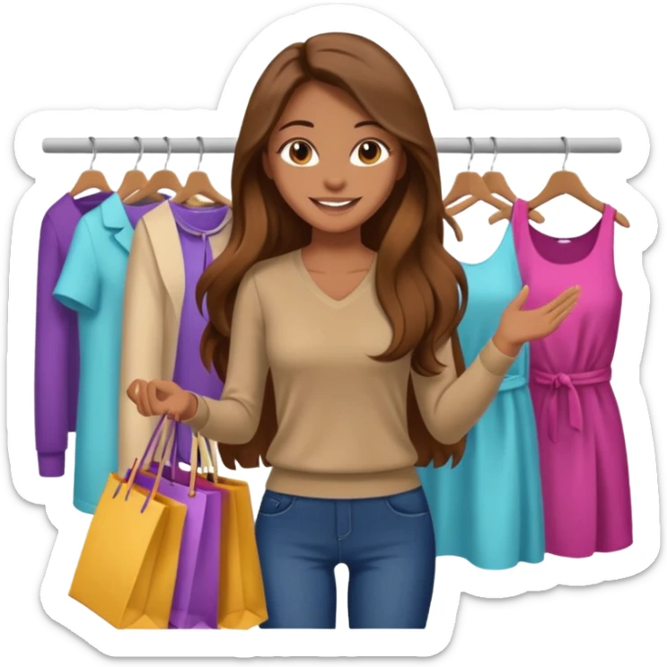 woman with brown long hair buys clothes in a store, shopping vibe sticker