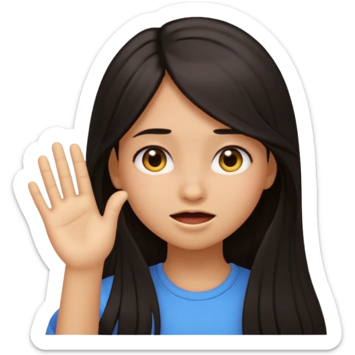 Animated girl dark long hair emoji tapping right side of the head with her hand with duh facial expression  sticker