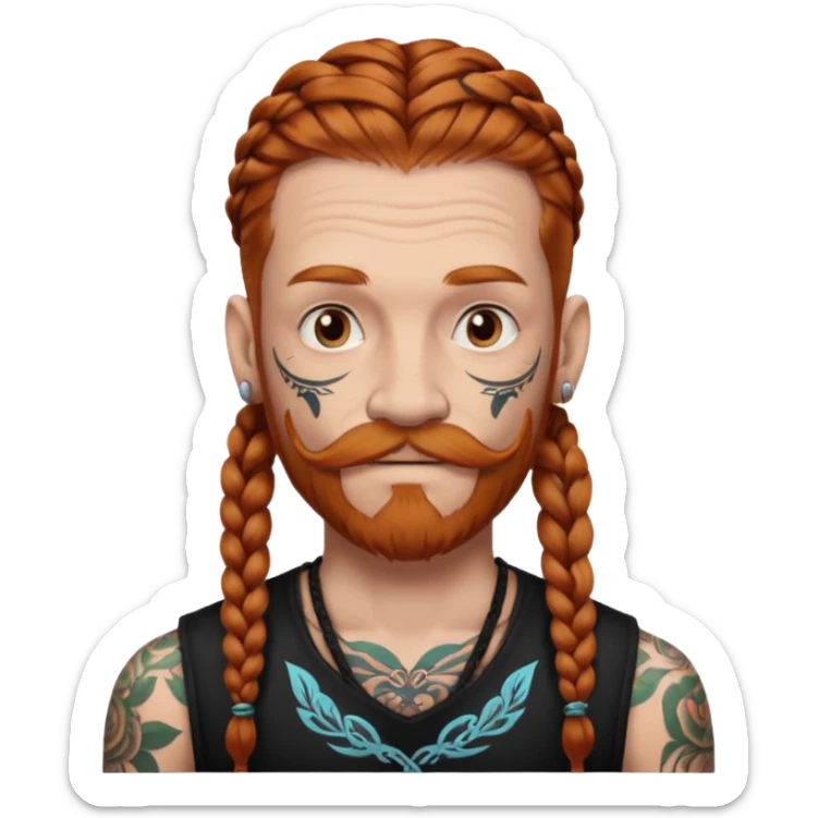 dark ginger braids man very white old very tattoed with the whitest mustache ever sticker