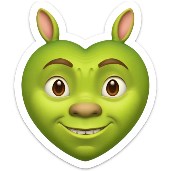 shrek heart emoji (like standard apple heart emoji) but with shrek ears sticker