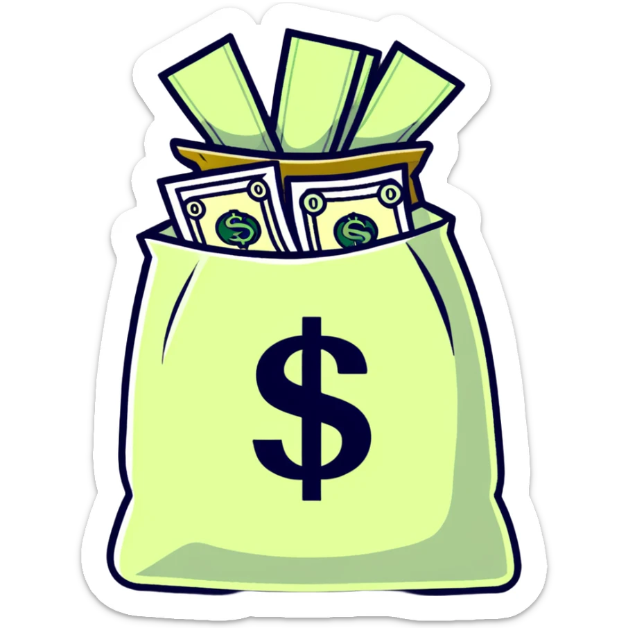 money bag with DEPOSIT written on it, bank deposit bag, dollar sign, canvas bag sticker