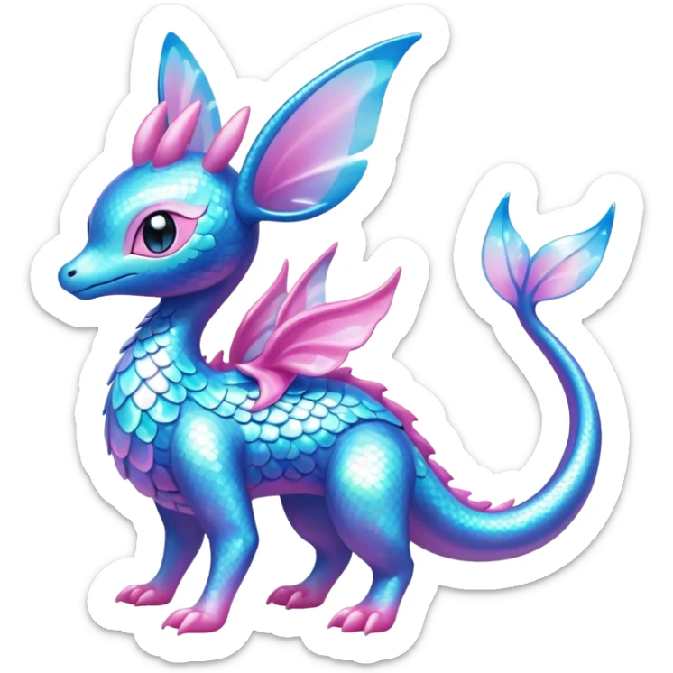 Shiny Sparkly Bioluminescent Glowing Lumineon-Amaura-Dragonair-Sylveon-Fakémon-hybrid-creature (full body)  sticker