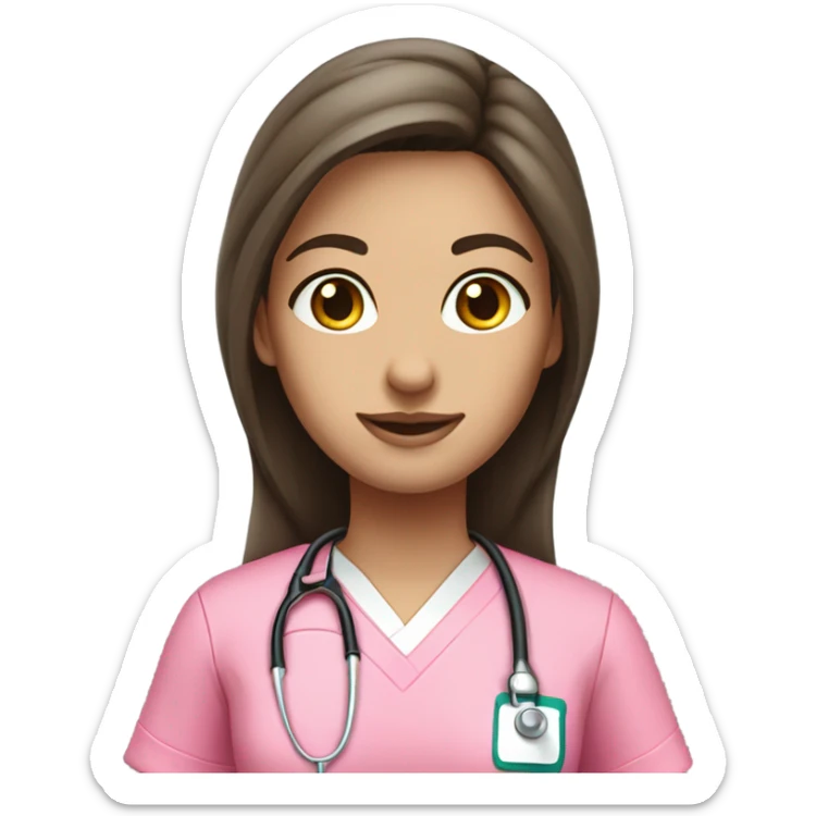 Skinny Nurse with long brunette hair and a pink scrub top sticker