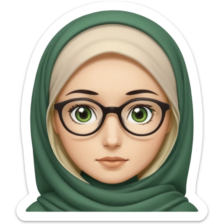 White hijabi girl with black eyes and black long hair white girl and black eyes wearing glasses and a white skin girl with curly honey hair and green eyes sticker
