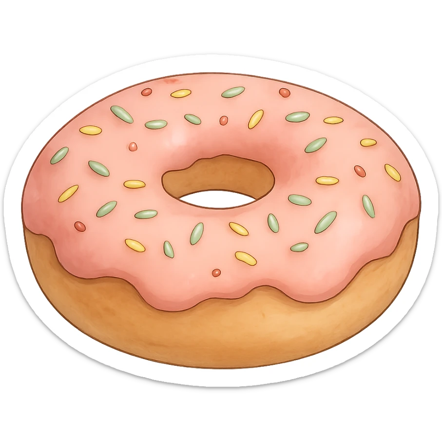 Donut with sprinkles in Ghibli style, detailed, soft colors, with no background sticker